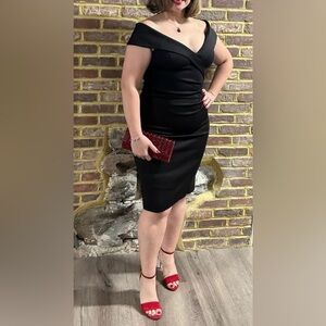 Xscape Black Off-Shoulder Dress with Red Accents